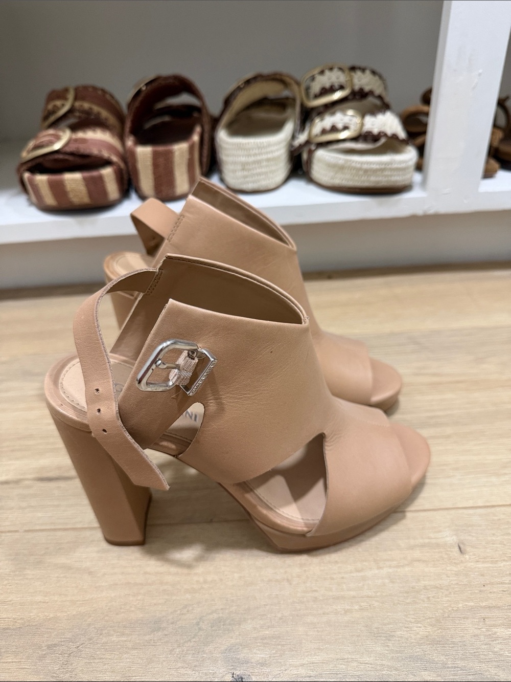 Gianni Bini Nude Tan Slingback Block Heel Sandals - Picture 5 of 7
